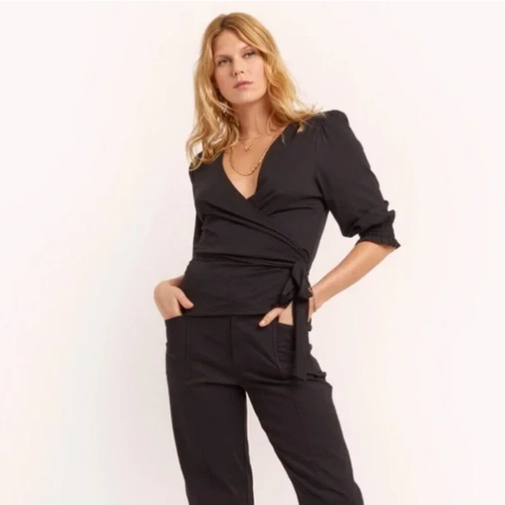 Rebecca Minkoff Olga Wrap Top Cotton 3/4 Sleeves 0 2 Xs Princess Sleeves